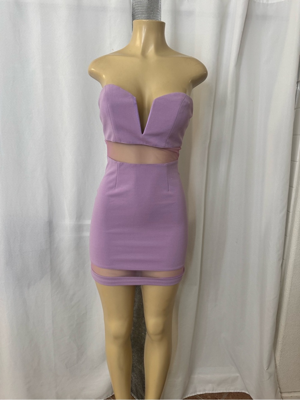 Lavender Strapless Cutout Bodycon Dress